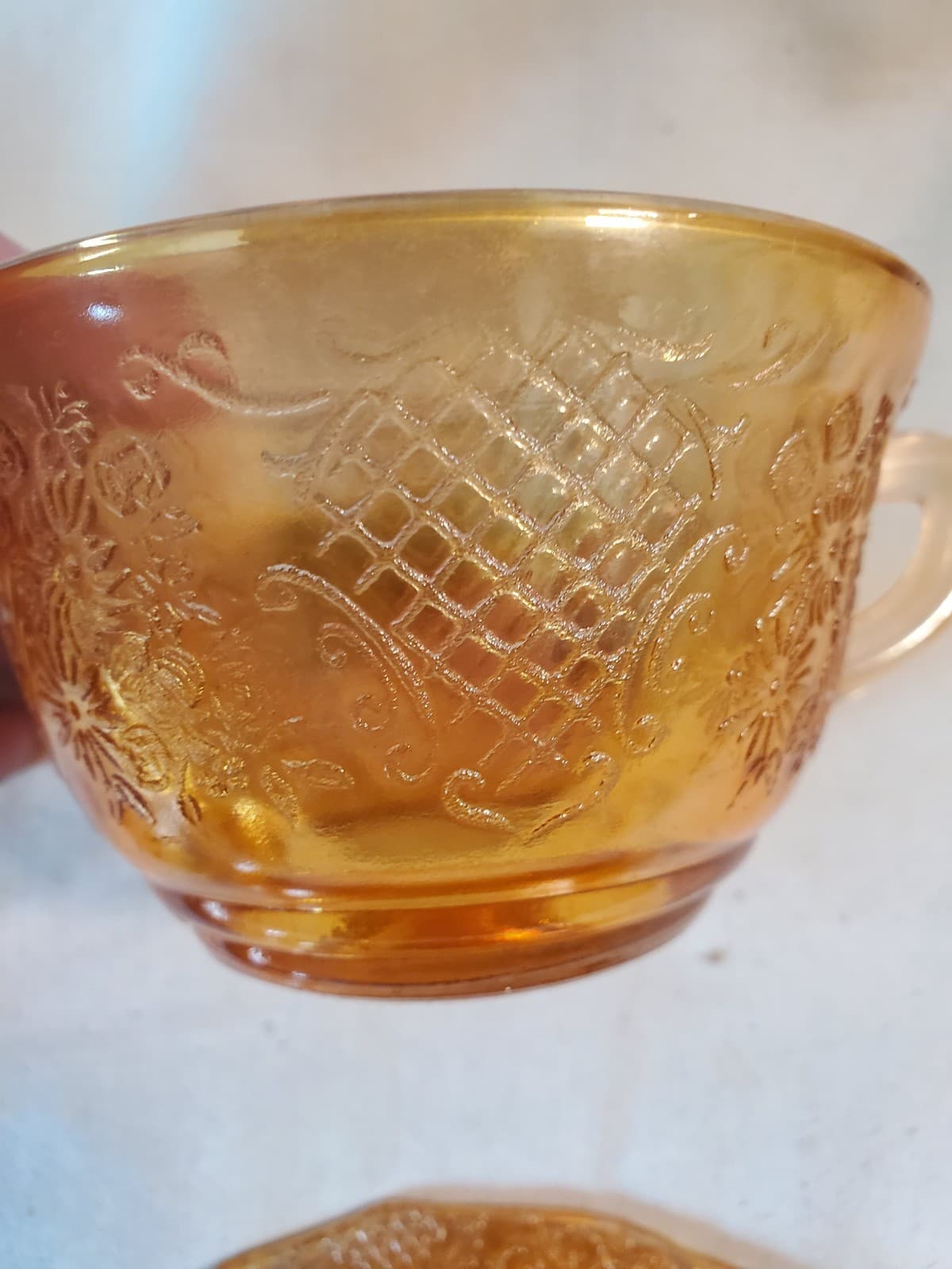 Set of 2 Cup and Saucer Federal Glass Normandie Sunburst - Thumbnail 2