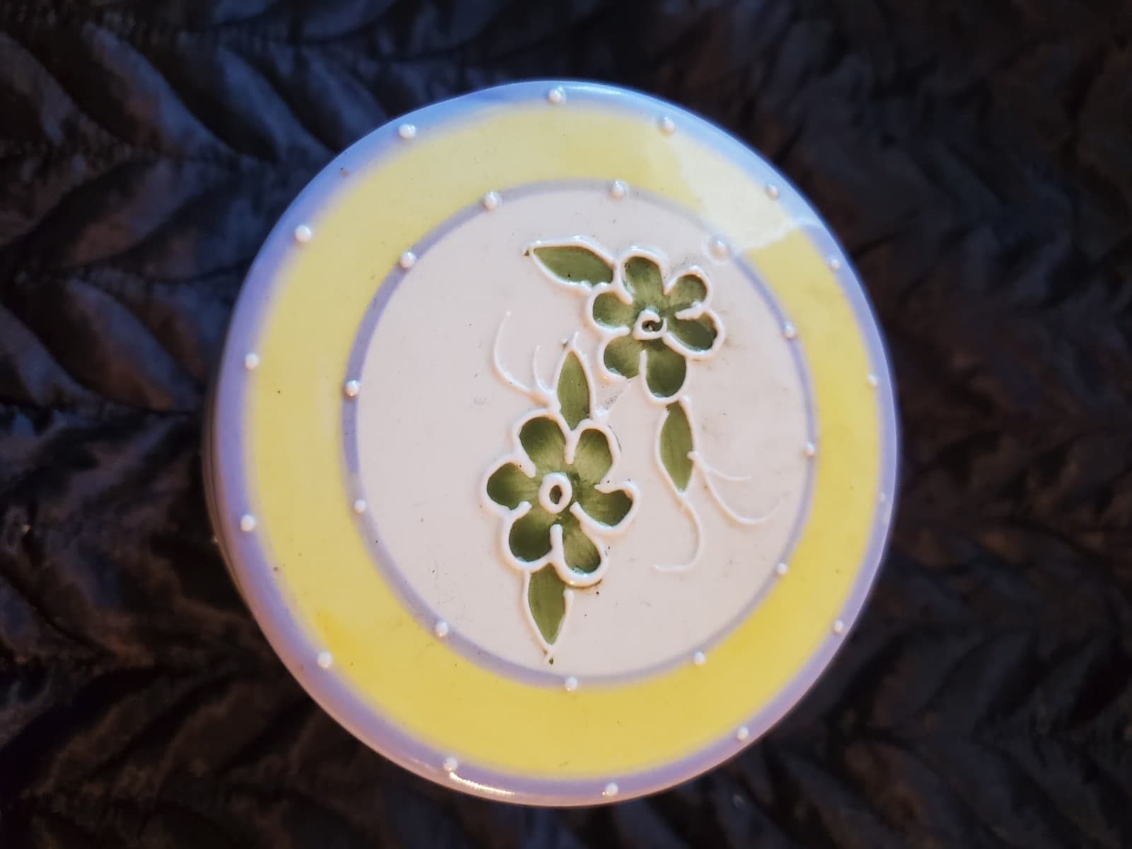 Houston Harvest Ceramic Floral Canister Jar Lid Yellow Purple Green 6" EUC - Thumbnail 2
