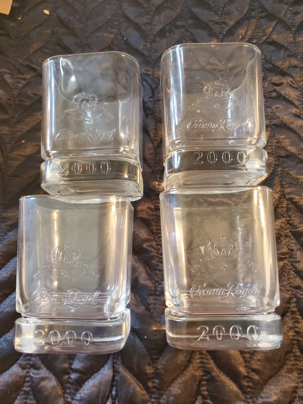 Crown Royal Limited Edition Year 2000 Set of 4 Embossed Whiskey Rocks Glasses