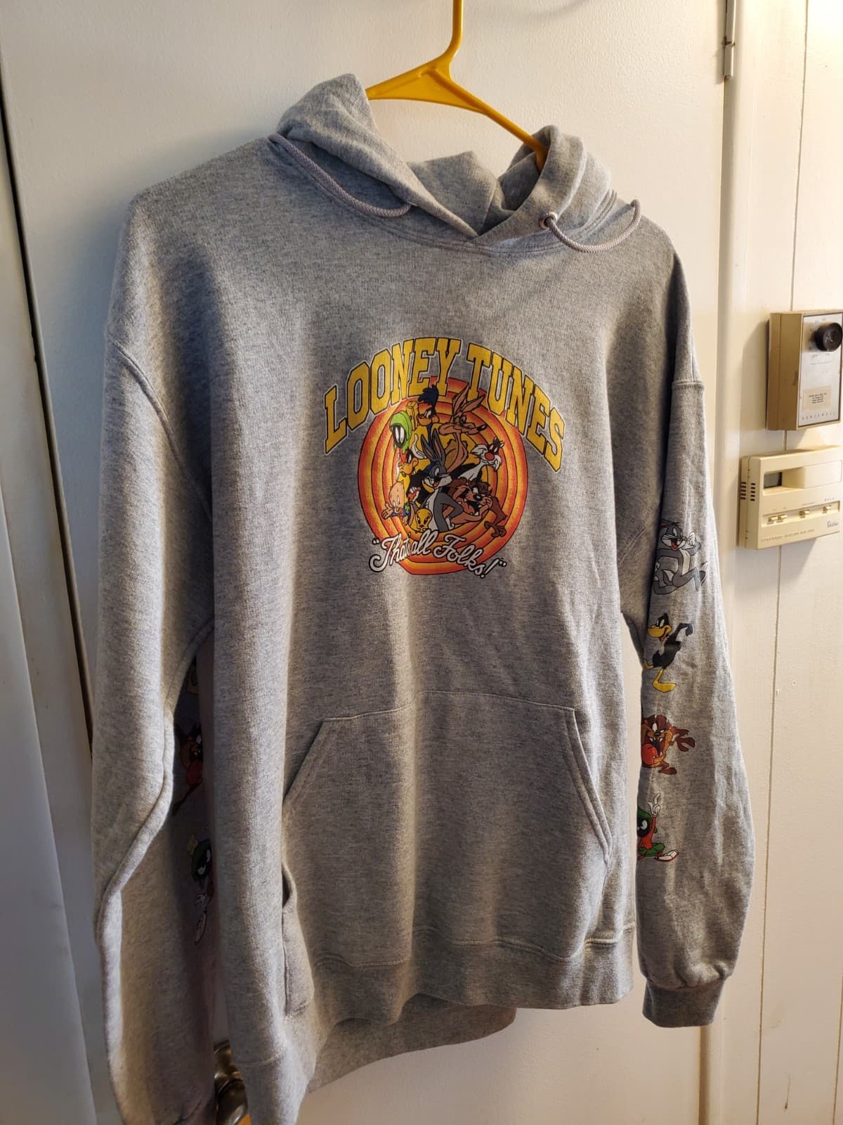 Looney Tunes Show That's All Folks! Pullover Hoodie Sweatshirt Gray Size Medium - Thumbnail 2