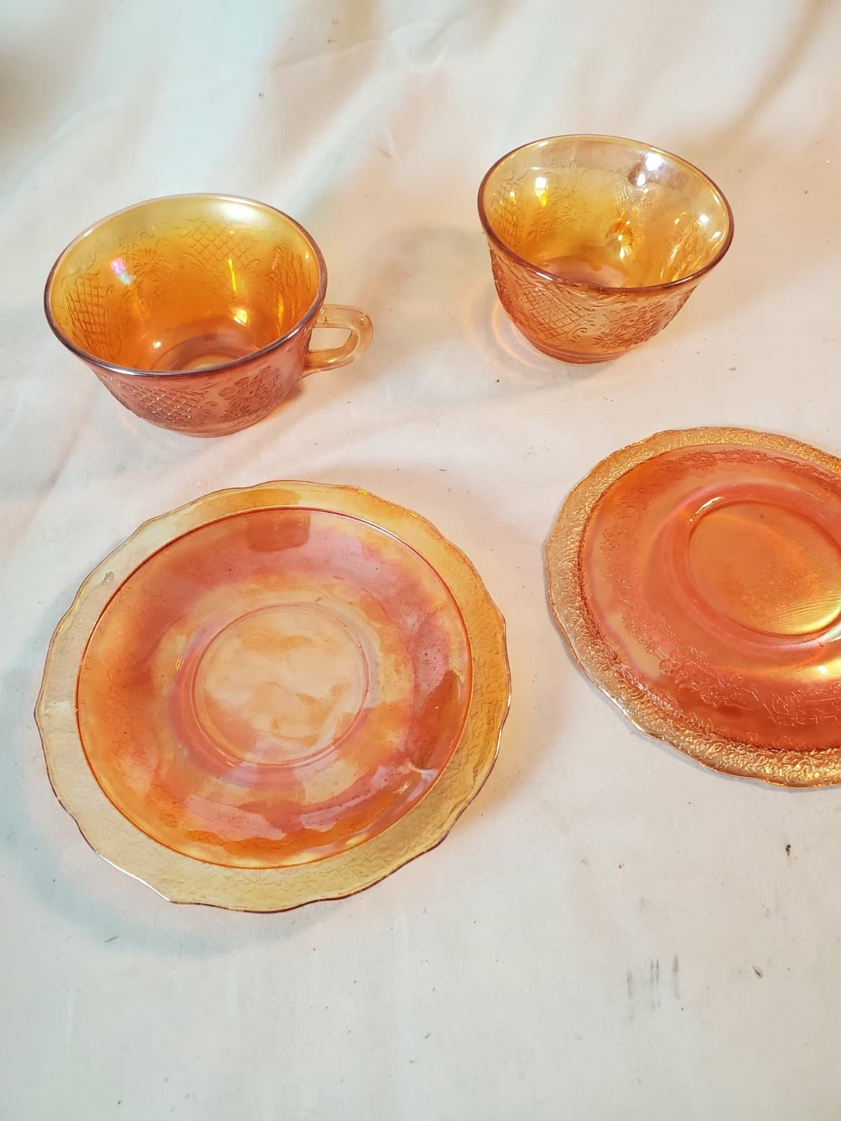 Set of 2 Cup and Saucer Federal Glass Normandie Sunburst - Thumbnail 5