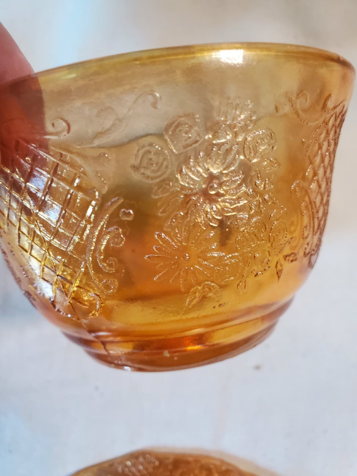 Set of 2 Cup and Saucer Federal Glass Normandie Sunburst - Thumbnail 7