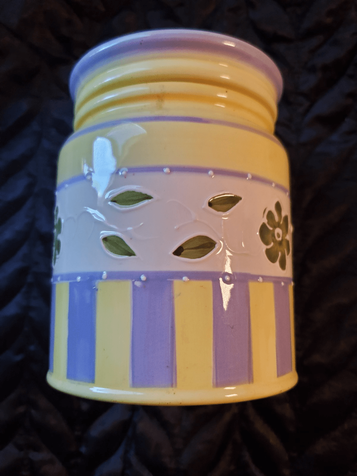 Houston Harvest Ceramic Floral Canister Jar Lid Yellow Purple Green 6" EUC