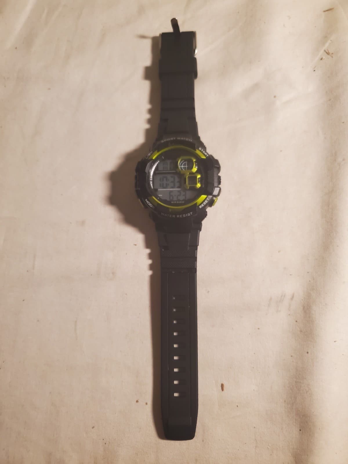 Digital Men's Watch Black with Lime Accents. Water Resist to 50m