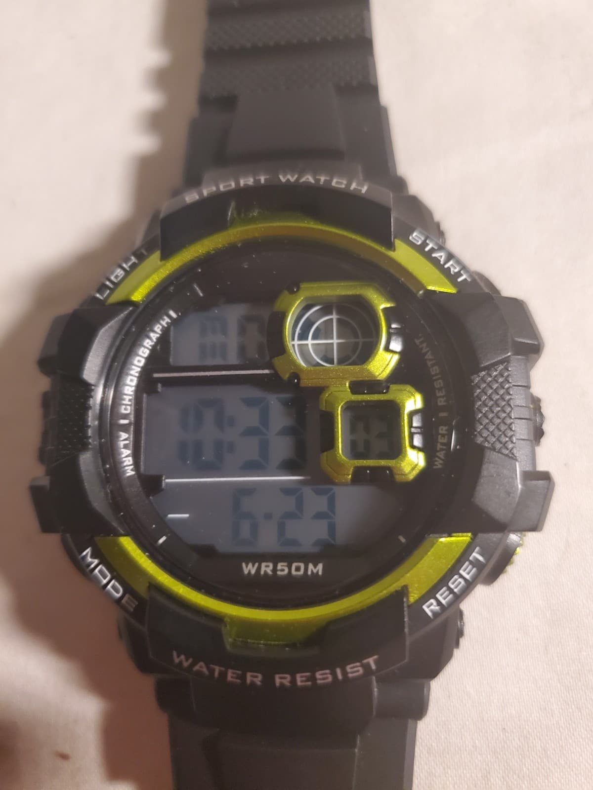 Digital Men's Watch Black with Lime Accents. Water Resist to 50m - Thumbnail 2