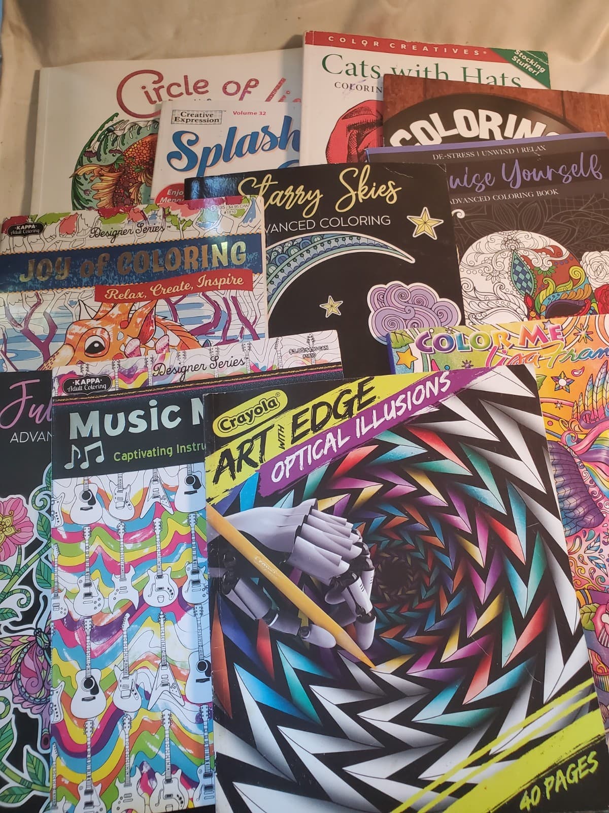 Lot of 11 Advanced/Adult Coloring Books - Relax/Stress Relief-Multiple Themes