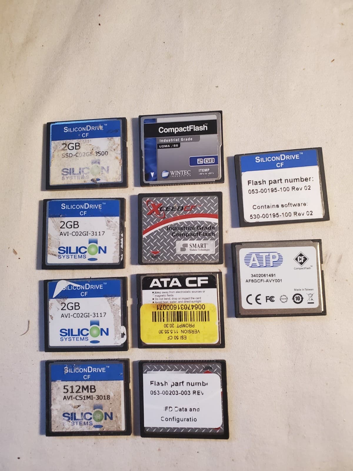 Lot of 10 compactFlash 512mB up to 8gb cards. Some industrial Grade temp AS IS