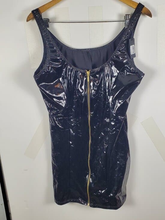 Mapale Womens Wet Look PVC Leather Mini Dress Shiny Hollow Out Party Club Dress - Thumbnail 12
