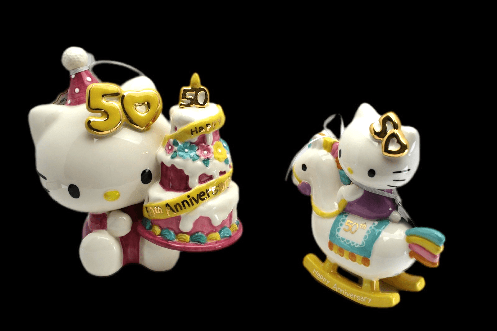 NIB Hello Kitty 50th Anniversary Cake Figurine & Hello Kitty On Rocking Horse