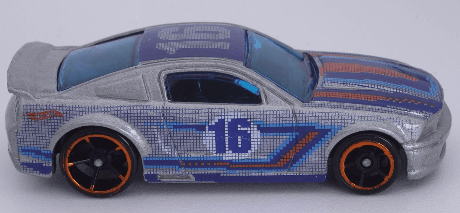2016 Hot Wheels Art Cars ~ 2007 MUSTANG (#198) ~ Gray/Blue/Orange 1:64 - Thumbnail 3