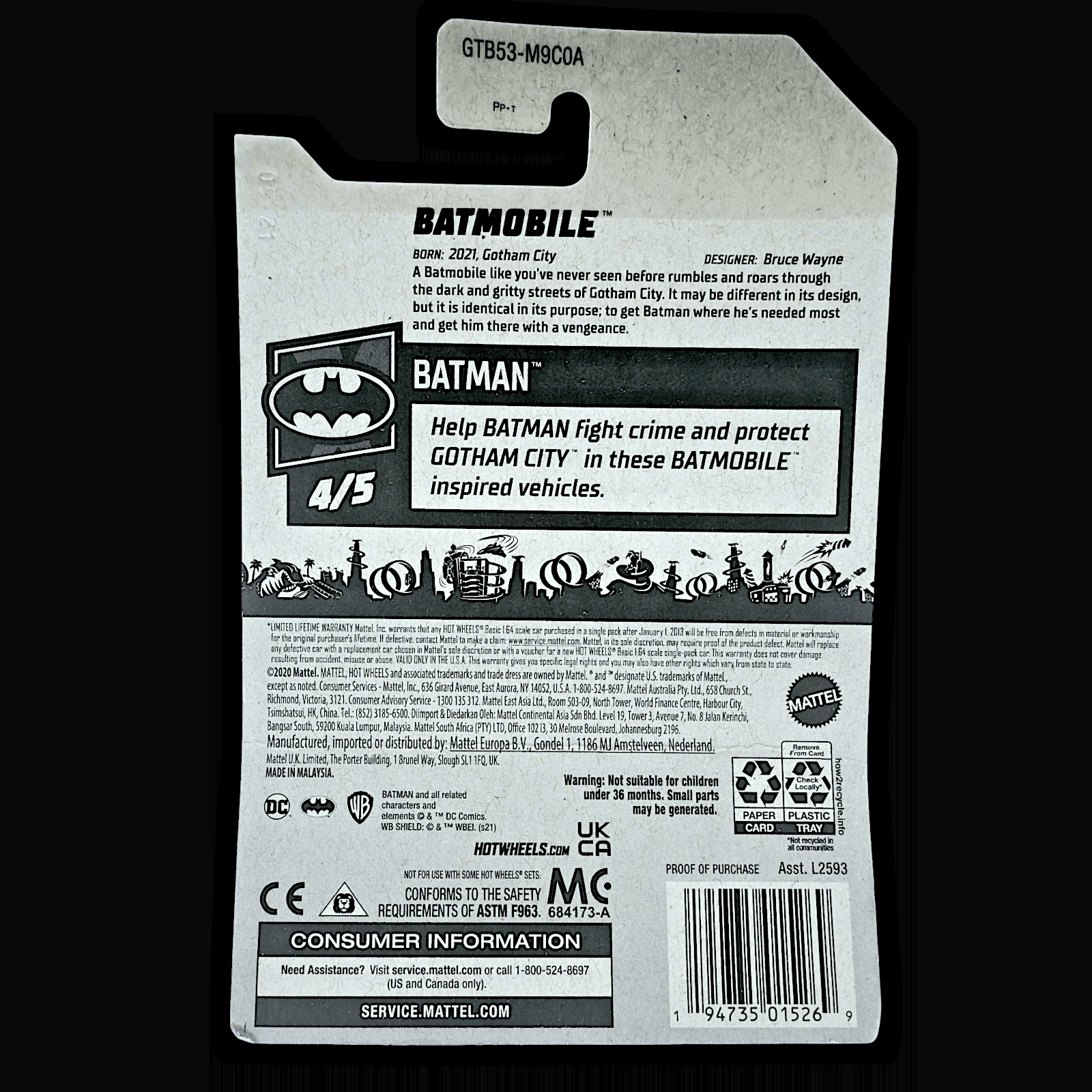 Hot Wheels 2021 BATMAN BATMOBILE ~ #181/250 ~ 1st Appearance 4/5 ~ Black - Thumbnail 2