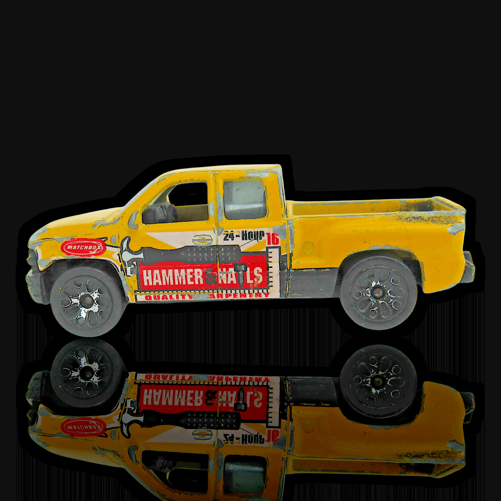 Matchbox 1999 CHEVY SILVERADO ~ Hero City Hammer & Nails #49 ~ Yellow Truck - Thumbnail 2