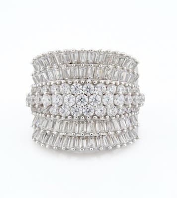 Sterling Silver Sparkly Bold Cubic Zirconia Statement Ring Size 7