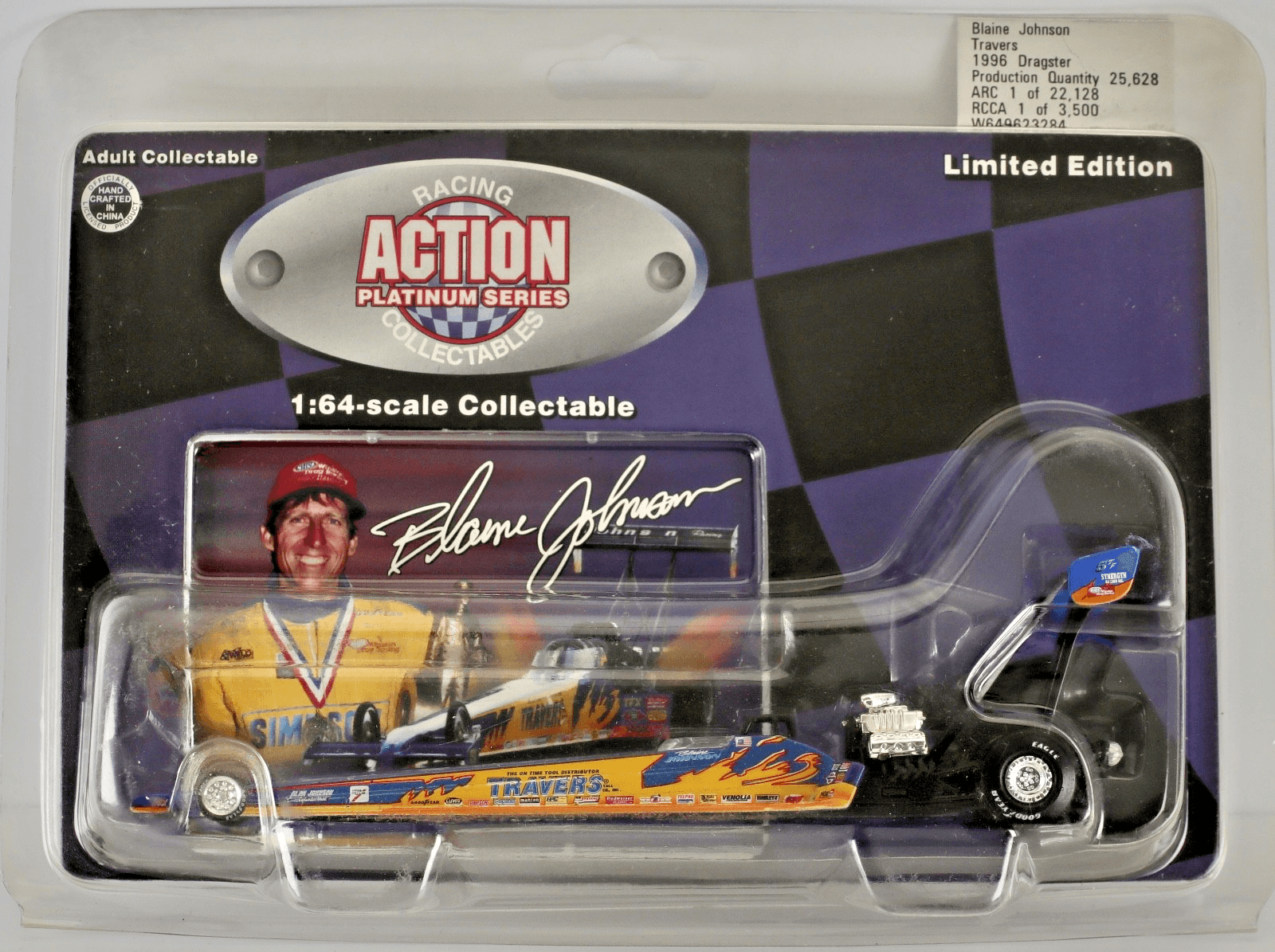 Action Platinum ~ 1996 Blaine Johnson Travers ~ NHRA Top Fuel Dragster ~ 1:64