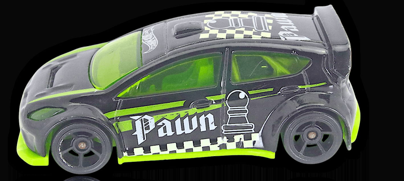 2018 Hot Wheels ~ 2012 FORD FIESTA ~ CHECKMATE 9/9 ~ Pawn ~ Black / Green 1:64 - Thumbnail 2