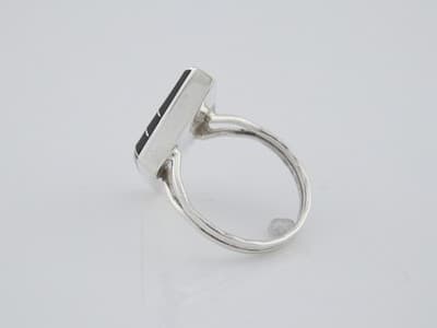 Sterling Silver Onyx With Silver Inlay Geometric Lines Ring Size 7.25 - Thumbnail 6