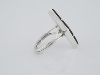 Sterling Silver Onyx With Silver Inlay Geometric Lines Ring Size 7.25 - Thumbnail 5