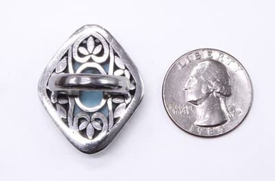 Sterling Silver Turquoise Ring, Oval Stone Filigree Surround Size 6.5 - Thumbnail 5