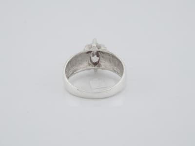 Classy Silver Wave Style Ring Marquise Clear Stone Gold Tone Size 9 - Thumbnail 5