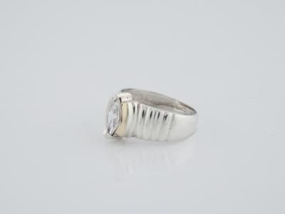 Classy Silver Wave Style Ring Marquise Clear Stone Gold Tone Size 9 - Thumbnail 3