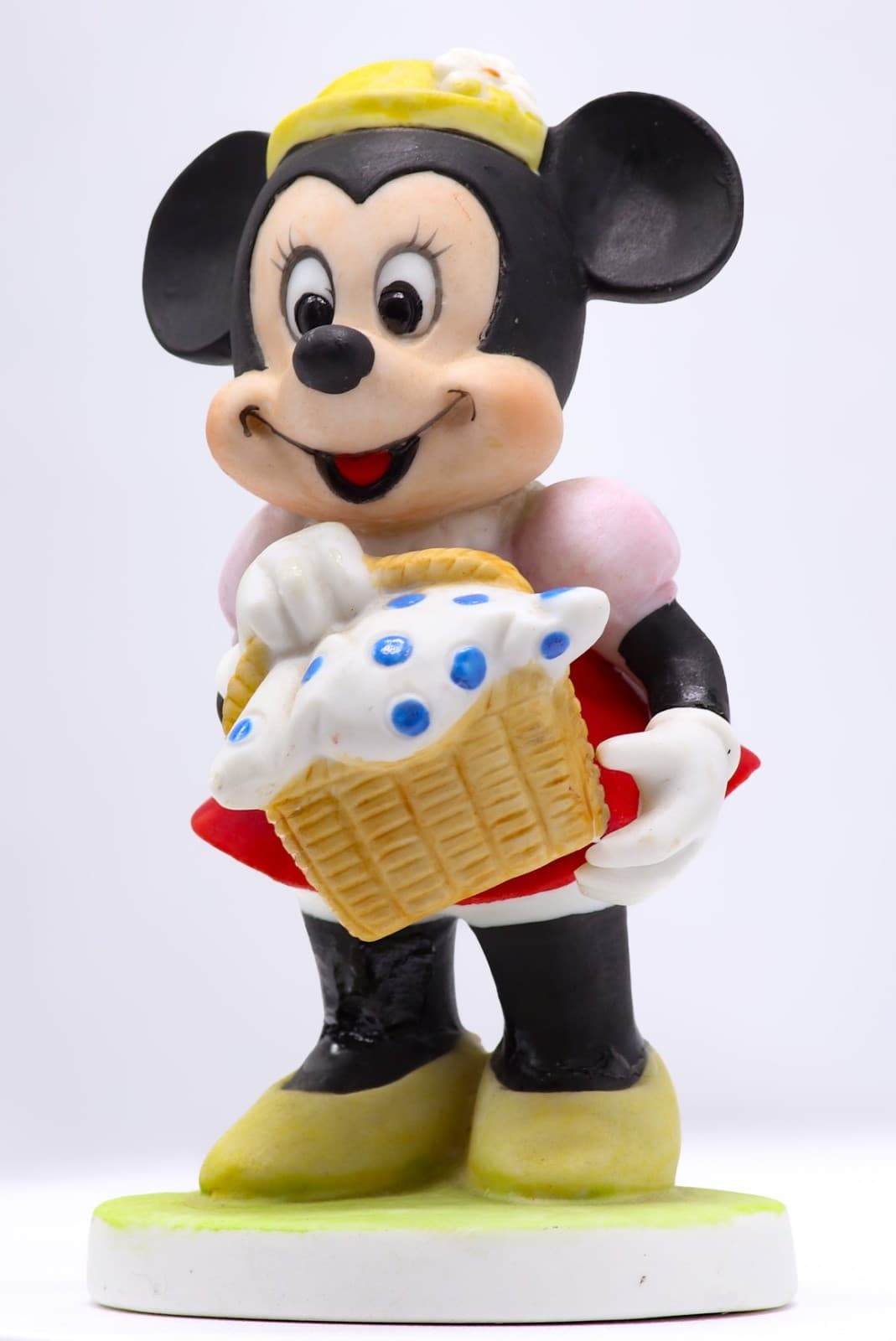 Walt Disney Minnie Mouse Figurine With Picnic Basket - paint chips on skirt