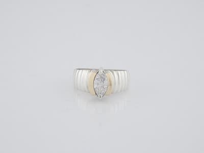 Classy Silver Wave Style Ring Marquise Clear Stone Gold Tone Size 9 - Thumbnail 8