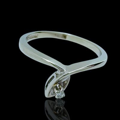 14K White Gold Solitaire Diamond Ring. Single Leaf Design. JTC 969 14K. 6 1/2