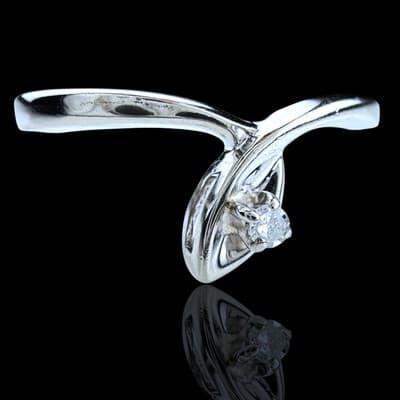 14K White Gold Solitaire Diamond Ring. Single Leaf Design. JTC 969 14K. 6 1/2 - Thumbnail 2
