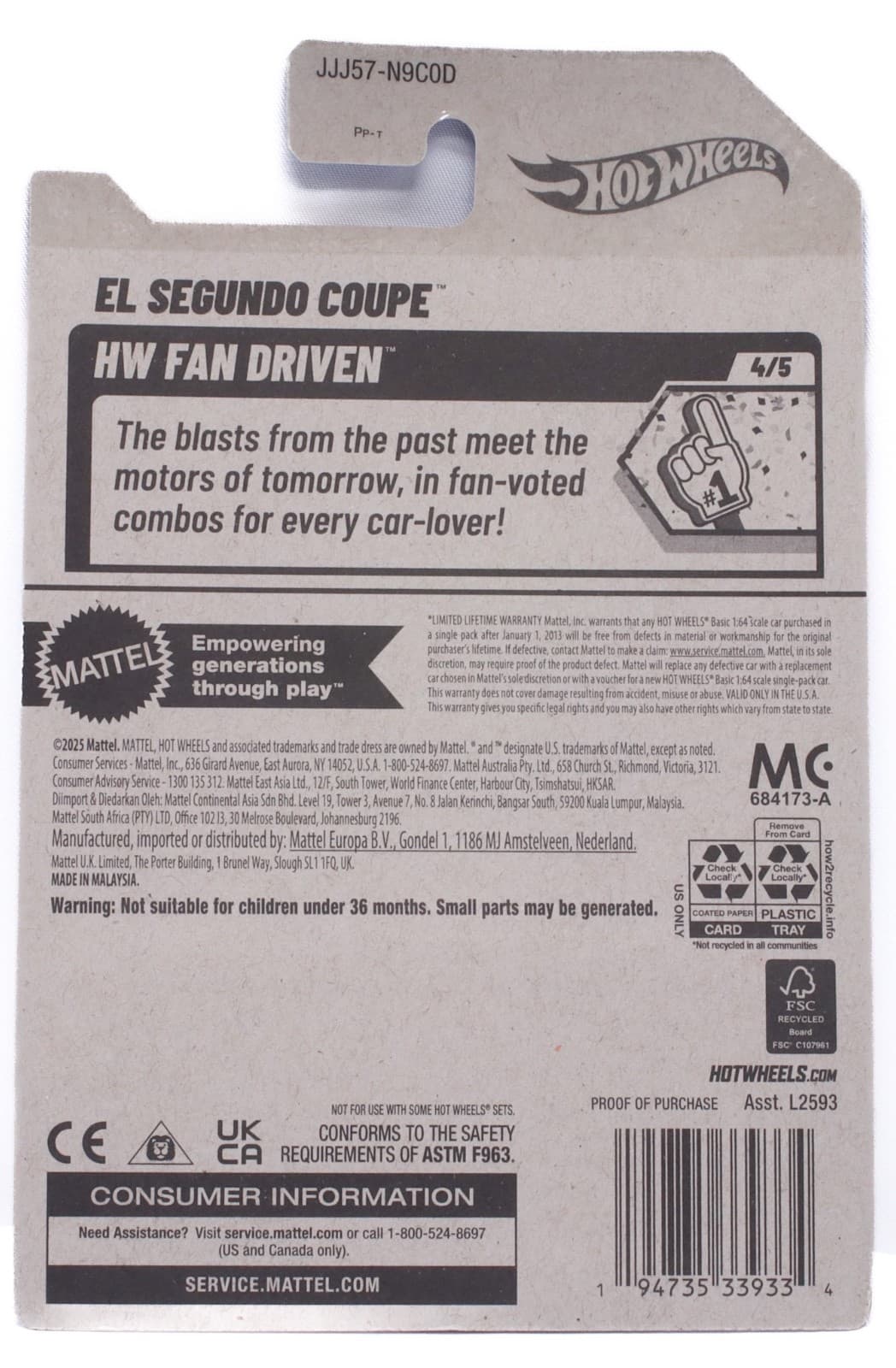 2026 Hot Wheels Fan Driven Series ~ EL SEGUNDO COUPE ~ 96/250 ~ White 1:64 - Thumbnail 2