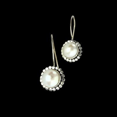 Elegant White Mabe Pearl & Silver Drop Earrings, Simple Yet Elegant - Thumbnail 2