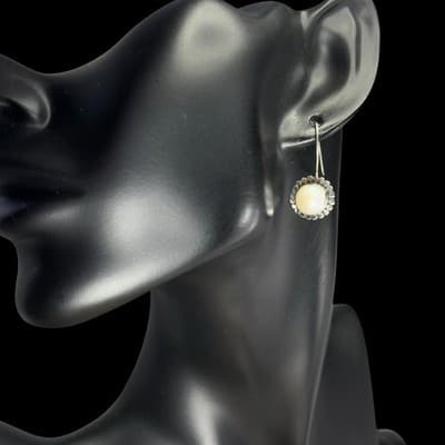 Elegant White Mabe Pearl & Silver Drop Earrings, Simple Yet Elegant - Thumbnail 3
