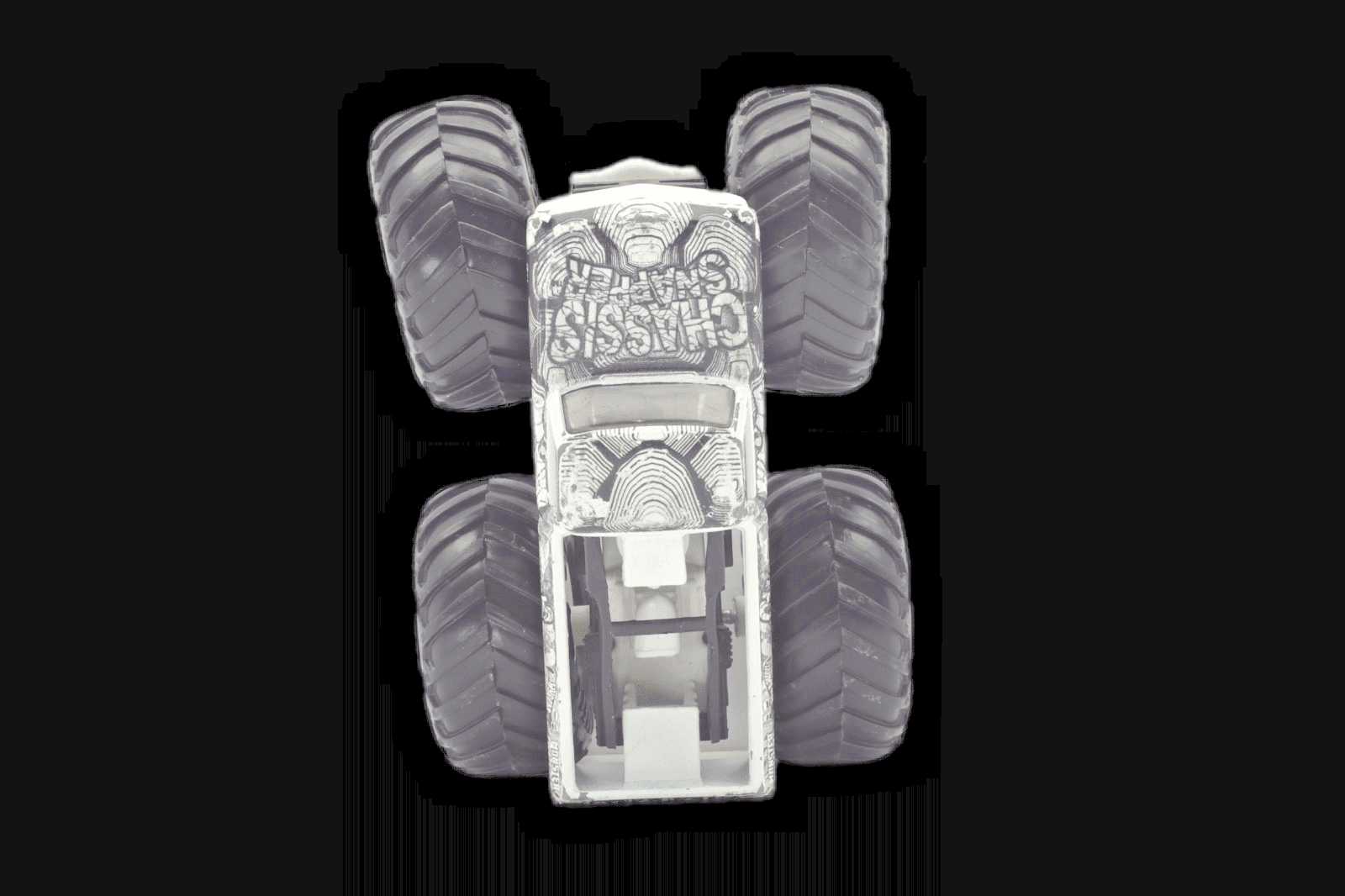 Hot Wheels ~ Monster Trucks Chassis Snapper ~ Black & White Diecast 1:64 - Thumbnail 2