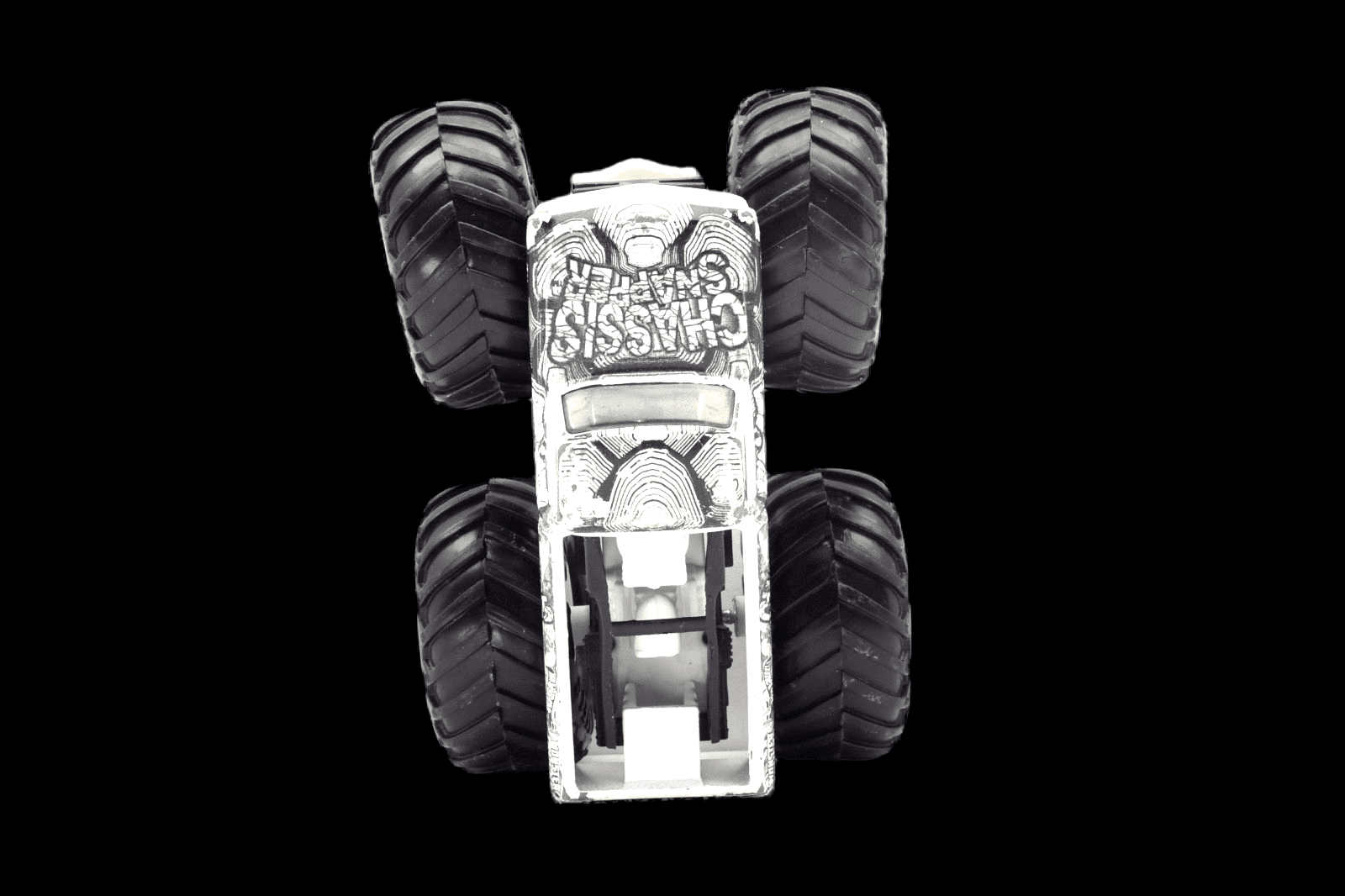 Hot Wheels ~ Monster Trucks Chassis Snapper ~ Black & White Diecast 1:64 - Thumbnail 6