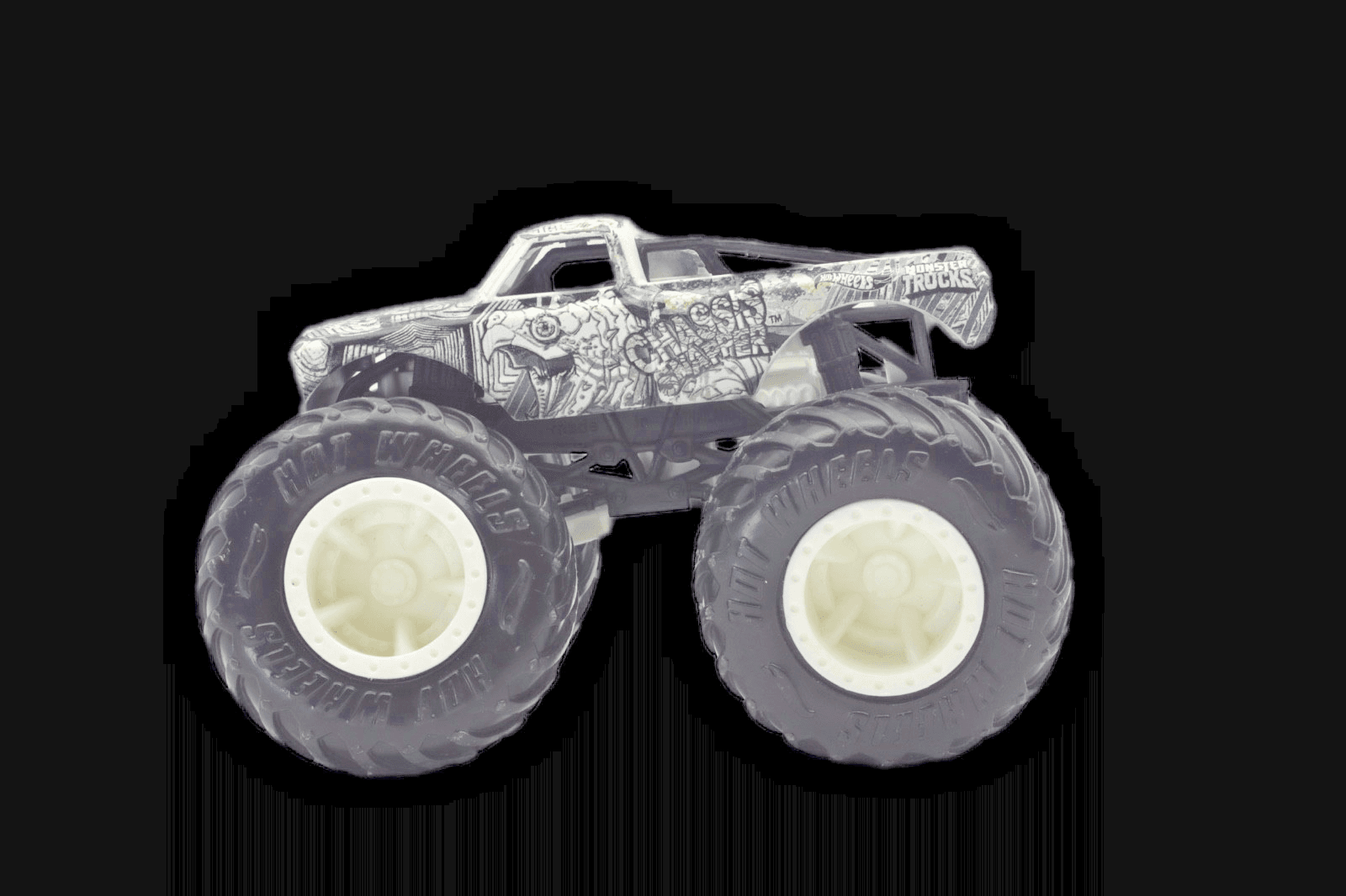 Hot Wheels ~ Monster Trucks Chassis Snapper ~ Black & White Diecast 1:64