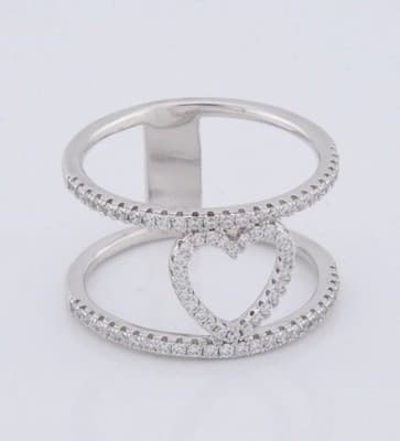 Sterling Silver Heart Ring w/ Micro Pave Cubic Zirconia Stones Size 8
