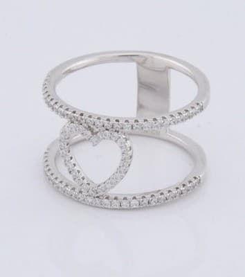 Sterling Silver Heart Ring w/ Micro Pave Cubic Zirconia Stones Size 8 - Thumbnail 3
