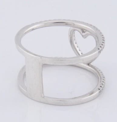 Sterling Silver Heart Ring w/ Micro Pave Cubic Zirconia Stones Size 8 - Thumbnail 5