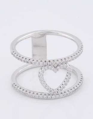 Sterling Silver Heart Ring w/ Micro Pave Cubic Zirconia Stones Size 8 - Thumbnail 7