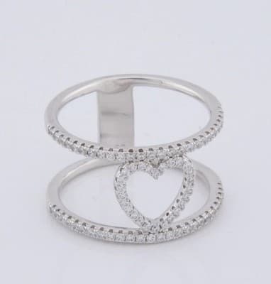 Sterling Silver Heart Ring w/ Micro Pave Cubic Zirconia Stones Size 8 - Thumbnail 2