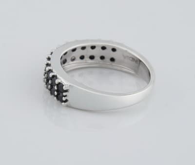 BBJ Signed Sterling Silver Pave Black Spinel Stone 3.5mm Thin Band Ring Sz 6 - Thumbnail 3