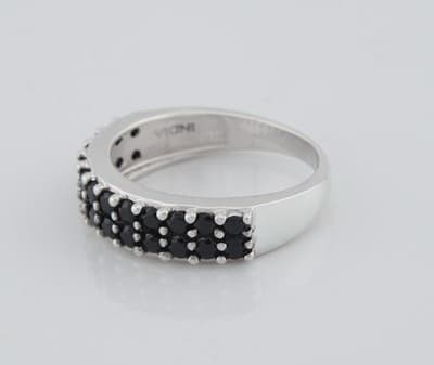 BBJ Signed Sterling Silver Pave Black Spinel Stone 3.5mm Thin Band Ring Sz 6 - Thumbnail 6