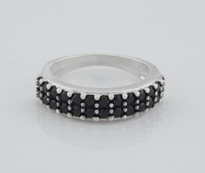 BBJ Signed Sterling Silver Pave Black Spinel Stone 3.5mm Thin Band Ring Sz 6 - Thumbnail 2