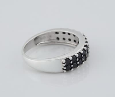 BBJ Signed Sterling Silver Pave Black Spinel Stone 3.5mm Thin Band Ring Sz 6 - Thumbnail 5