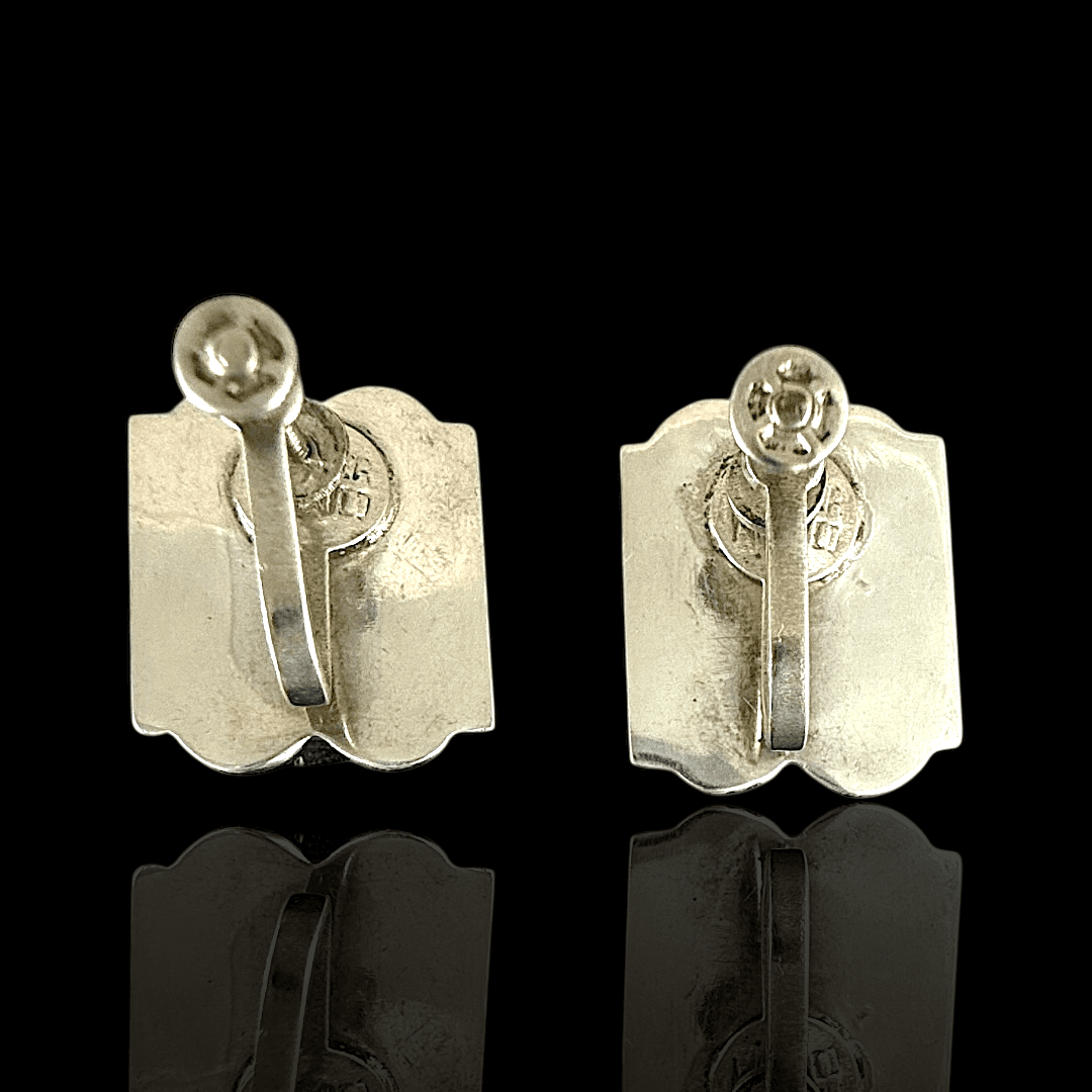 Vintage Mexican Sterling Silver & Green Onyx Screw on Back Earrings - Thumbnail 2