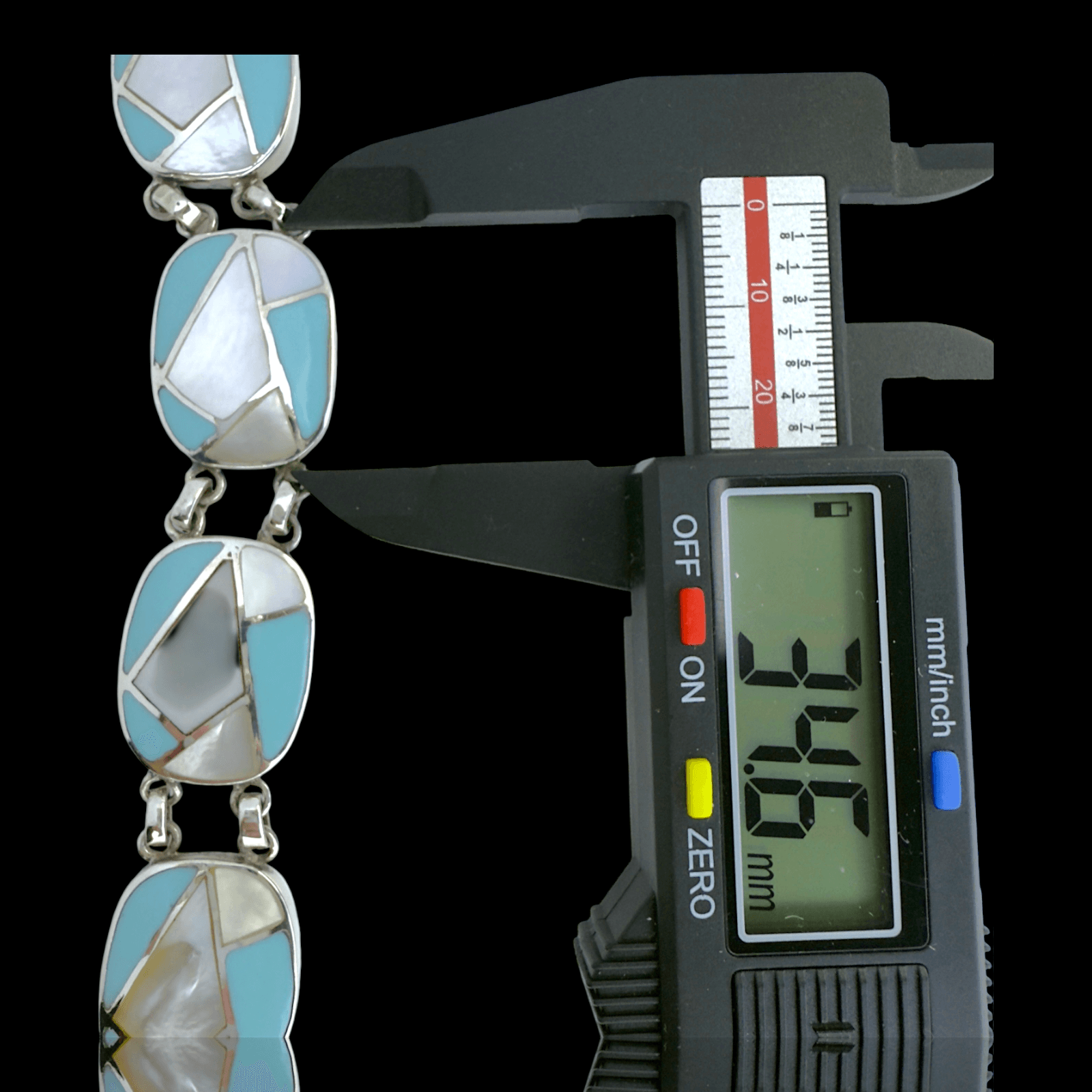 Turquoise & Mother of Pearl Link Sterling Silver Bracelet 8.5 & Earrings - Thumbnail 4