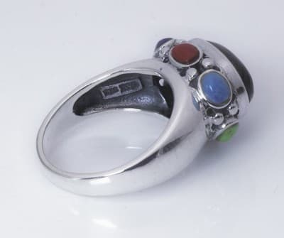Sterling Silver Black Onyx Camacho Ring With Multicolor Stone Accents Size 6 - Thumbnail 7