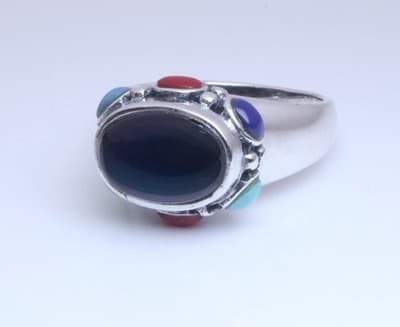 Sterling Silver Black Onyx Camacho Ring With Multicolor Stone Accents Size 6