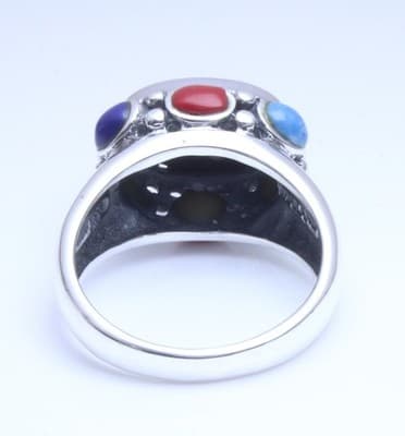 Sterling Silver Black Onyx Camacho Ring With Multicolor Stone Accents Size 6 - Thumbnail 5