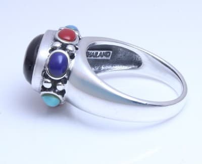 Sterling Silver Black Onyx Camacho Ring With Multicolor Stone Accents Size 6 - Thumbnail 6