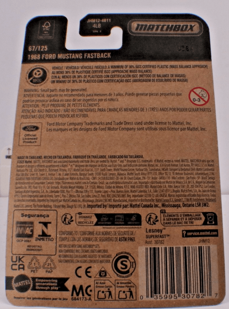 2025 Matchbox ~ 1968 FORD MUSTANG ~ #67/125 ~ Brittany Blue Poly - Thumbnail 2